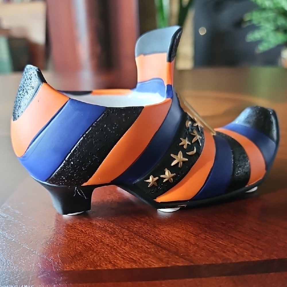 Retired Halloween Witch's Shoe Tea Light Candle Holder with Glittery Accents - Picture 6 of 11